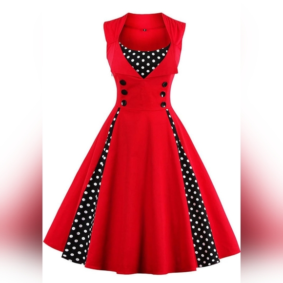 LunaJany Rockabilly Polka Dot Fit and Flare Swing Cocktail Dress & Petticoat - Picture 1 of 12